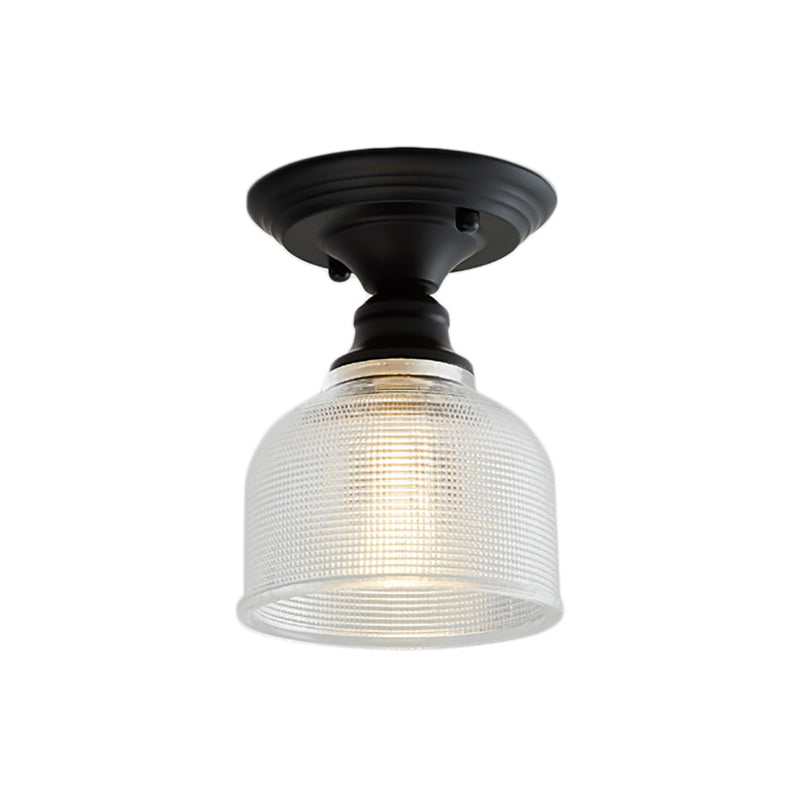 One Light Semi Flush Vintage Textured Glass Barn/Dome/Wavy Living Room Ceiling Lighting in Clear