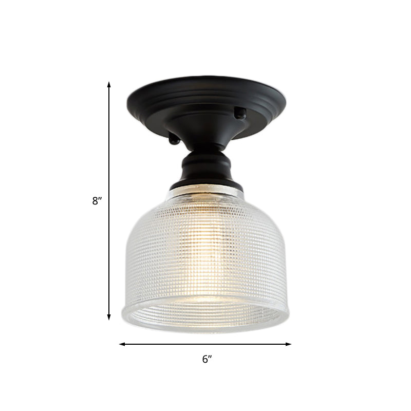 One Light Semi Flush Vintage Textured Glass Barn/Dome/Wavy Living Room Ceiling Lighting in Clear