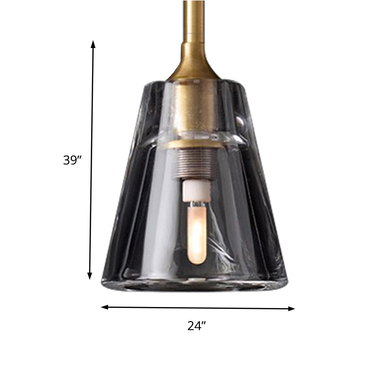 Black/Brass/Chrome Cone Pendant Lamp Post Modernist Led Double Smoke Glass Ceiling Light Fixture