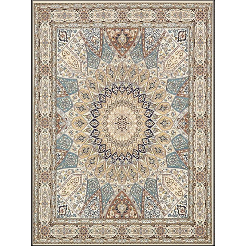 Mediterranean Moroccan Rug in Brown Medallion Irregular Shape Pattern Rug Polyester Non-Slip Carpet for Home Decoration