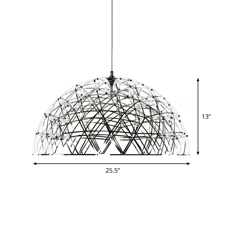 Kuppel hängende Licht modernes Metall 25,5 "/31" W LED Chrom Kronleuchterlampe mit kreuzendem dreieckigen Muster, warmes/weißes Licht