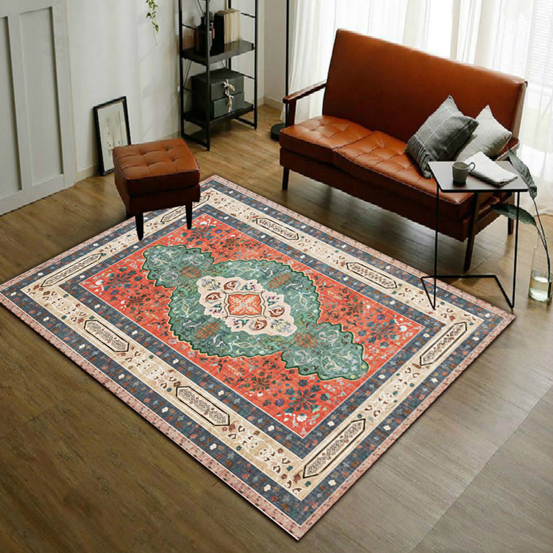 Perzisch Marokkaans vloerkleed in oranje medaillon bloempatroon Tapijten polyester wasbaar anti-slip tapijt voor woningdecoratie