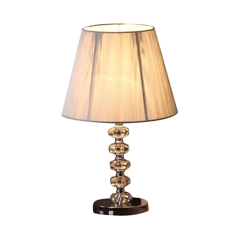 Round Faceted Crystal Night Lamp Classic 1 Bulb Bedroom Desk Light in Chrome with Conical Fabric Shade