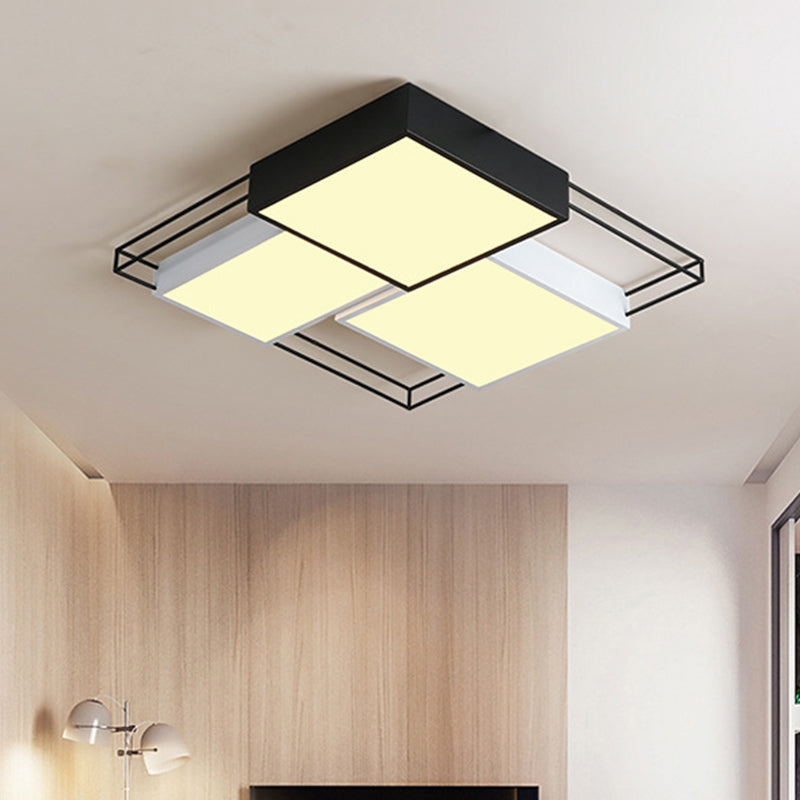 Nordic Style Square Flush Lamp Metal LED Bedroom Ceiling Light Fixture in Black and White, 18"/21.5" Width