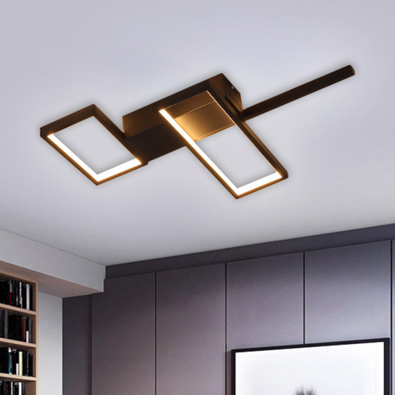 Rectángulo negro/dorado Semi Flush Light Simplicity 19 "/27.5" /35.5 "L LED METAL CEXTURE MONTADO