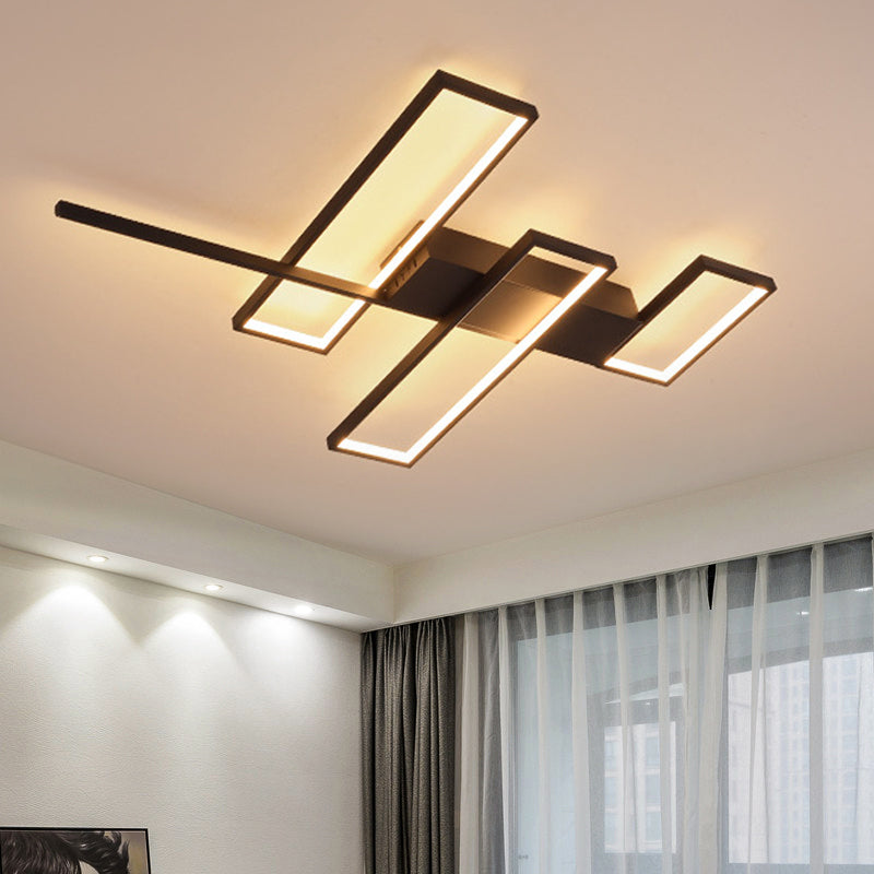 Rectángulo negro/dorado Semi Flush Light Simplicity 19 "/27.5" /35.5 "L LED METAL CEXTURE MONTADO