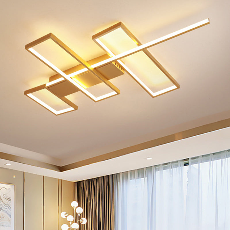 Black/Gold Rectangle Semi Flush Light Simplicity 19"/27.5"/35.5" L LED Metal Ceiling Mounted Fixture