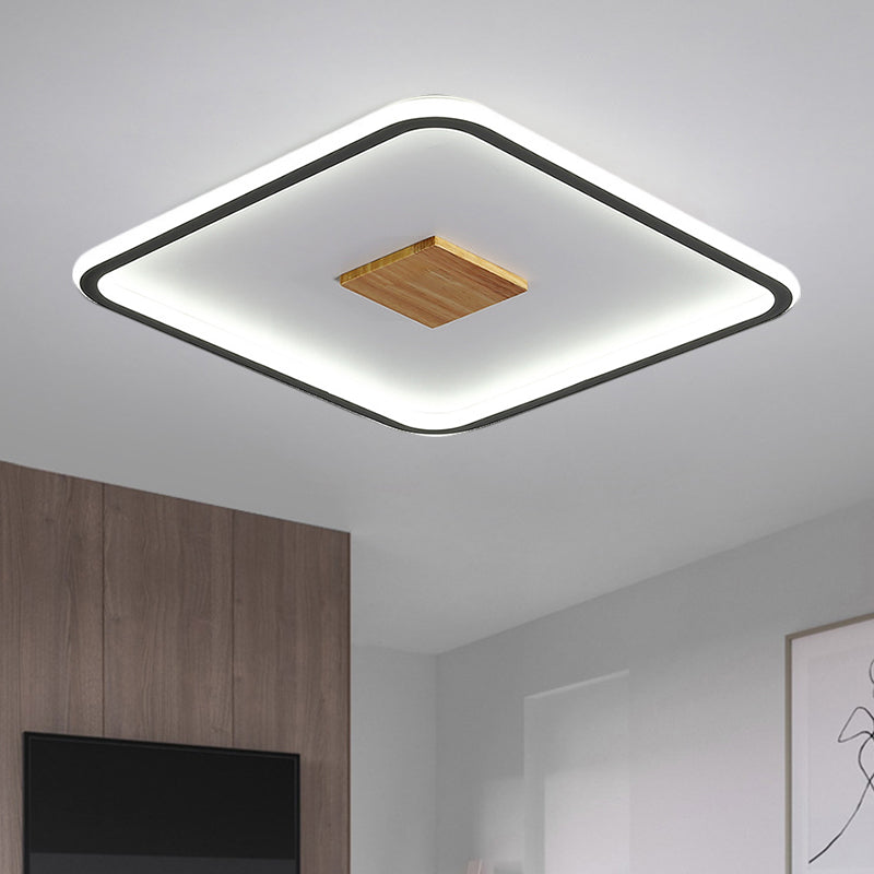 Metallic Ultrathin Square Ceiling Lamp Modernist Black-White LED Flush Mount Fixture in Warm/White/3 Color Light, 16.5"/20.5" Width