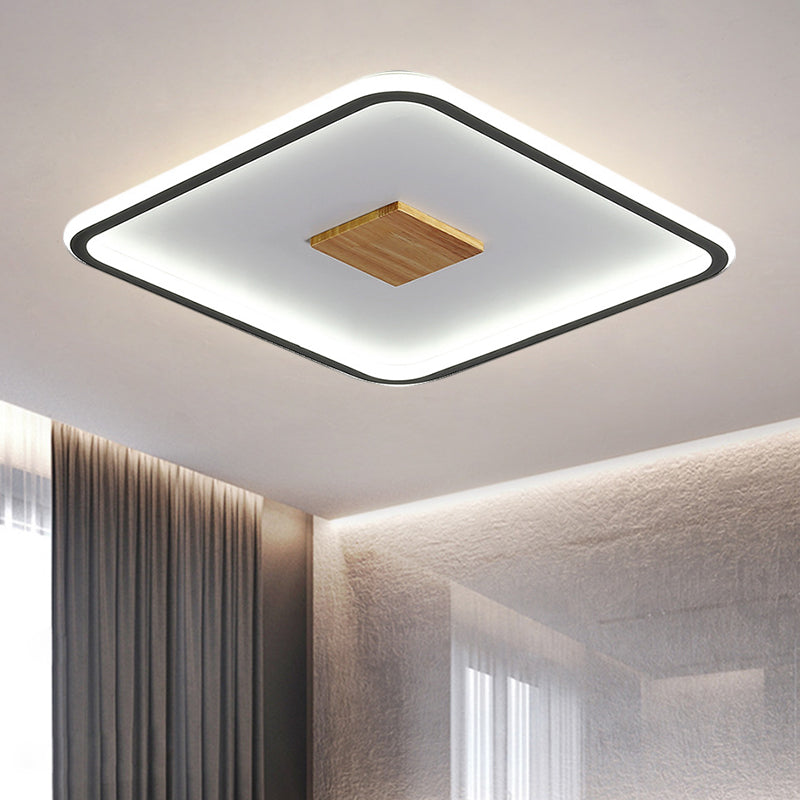 Metallic Ultrathin Square Ceiling Lamp Modernist Black-White LED Flush Mount Fixture in Warm/White/3 Color Light, 16.5"/20.5" Width