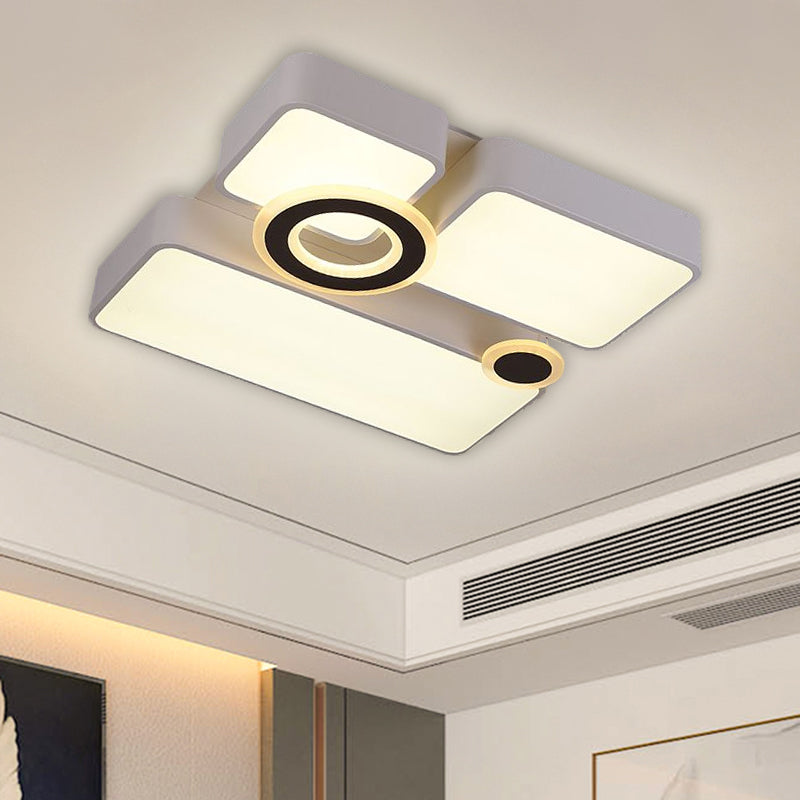 Rectangle/Square Flush Mount Simplicity Acrylic LED White Ceiling Lighting in White/3 Color Light, 24.5"/35.5"/43" L