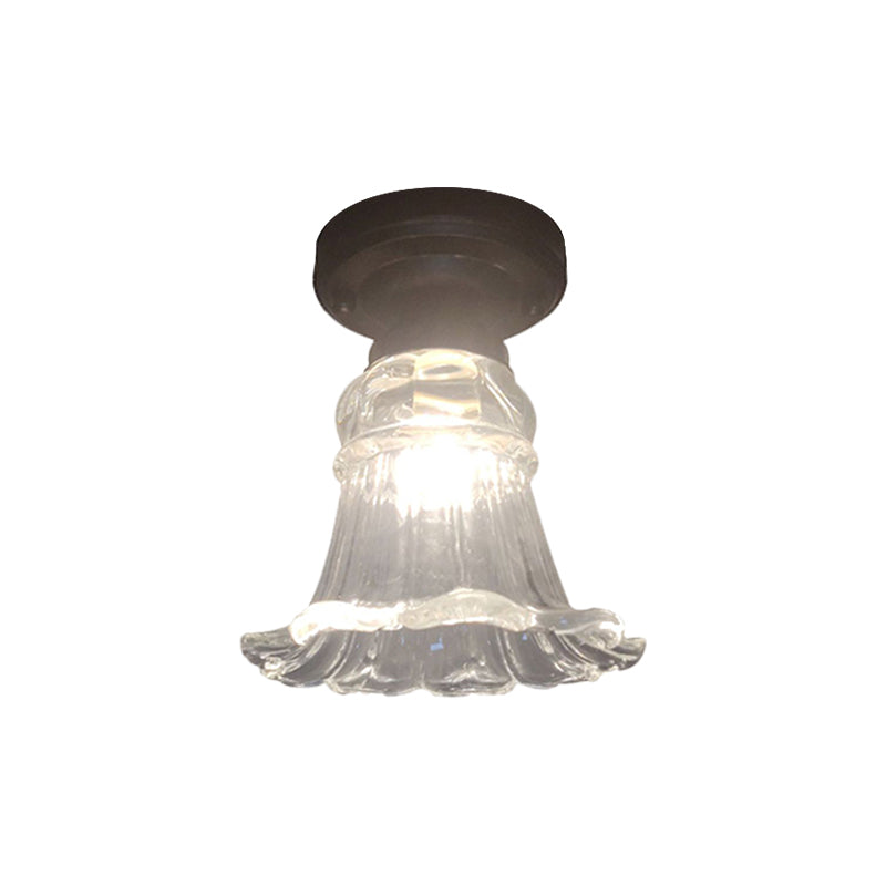 Ländlicher Stil Blüte Flush Mount Lampe 1 Kopf geriffelte klare Glasdecke in Schwarz in Schwarz