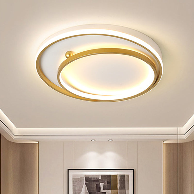 Plafond à double anneau métallique rinçage contemporain 16 "/19,5" LED de large Mont à chasse d'or dans une lumière chaude / blanche