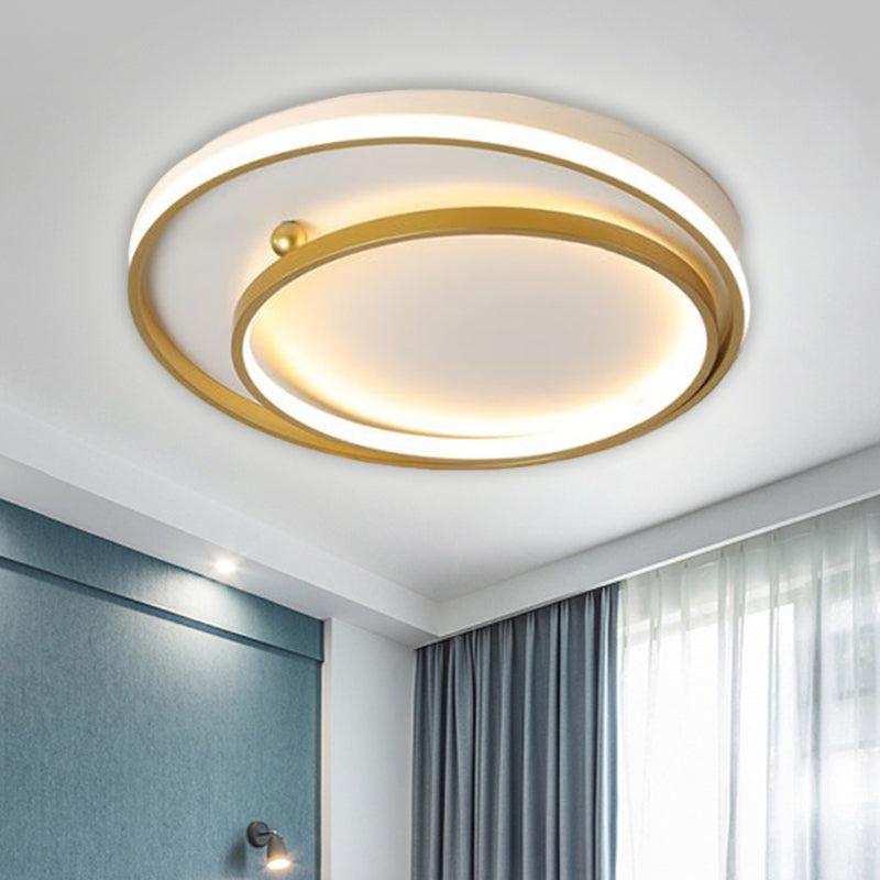 Metallic Dual Ring Ceiling Flush Contemporary 16"/19.5" Wide LED Gold Flush Mount Fixture in Warm/White Light