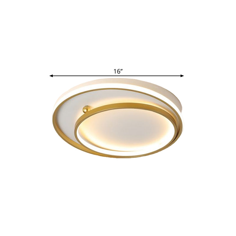 Plafond à double anneau métallique rinçage contemporain 16 "/19,5" LED de large Mont à chasse d'or dans une lumière chaude / blanche