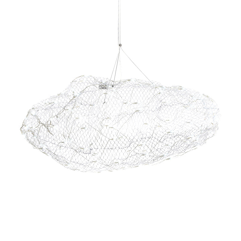 12"/16" W Cloud Shaped Chandelier Light with Mesh Screen Modernist Metal LED Chrome Hanging Lamp, Warm/White Light