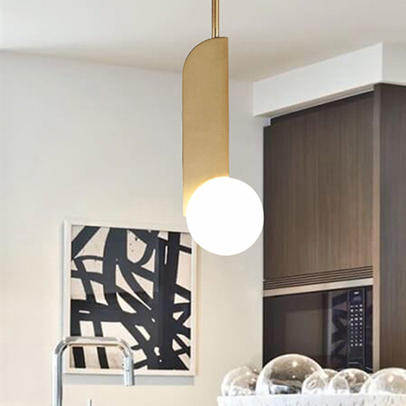 White Glass Global Hanging Lighting Contemporary 1 Head Gold Finish Ceiling Pendant Light