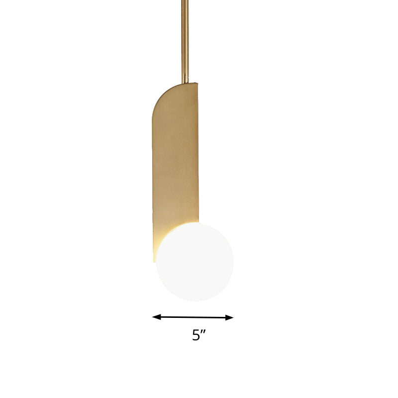 White Glass Global Hanging Lighting Contemporary 1 Head Gold Finish Ceiling Pendant Light