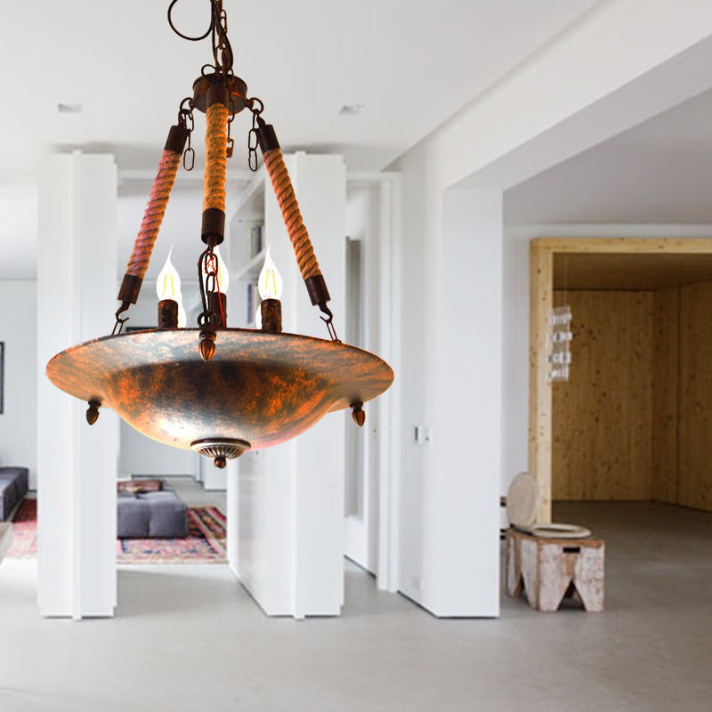 Bowl Shape Ceiling Fixture Industrial Style Metal 5 Lights Hanging Lamp in Rust for Indoor Lighting