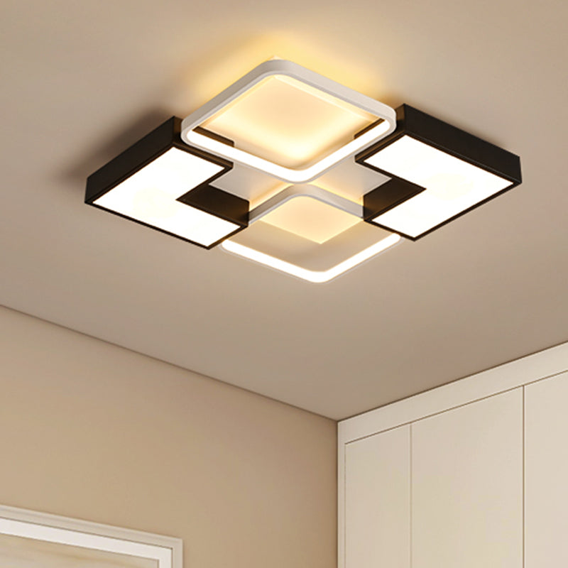 Semplice quadrato/rettangolare lampada da soffitto a incasso metallo LED nero soffitto per camera da letto, 20.5 "/27 "/31.5" Wide