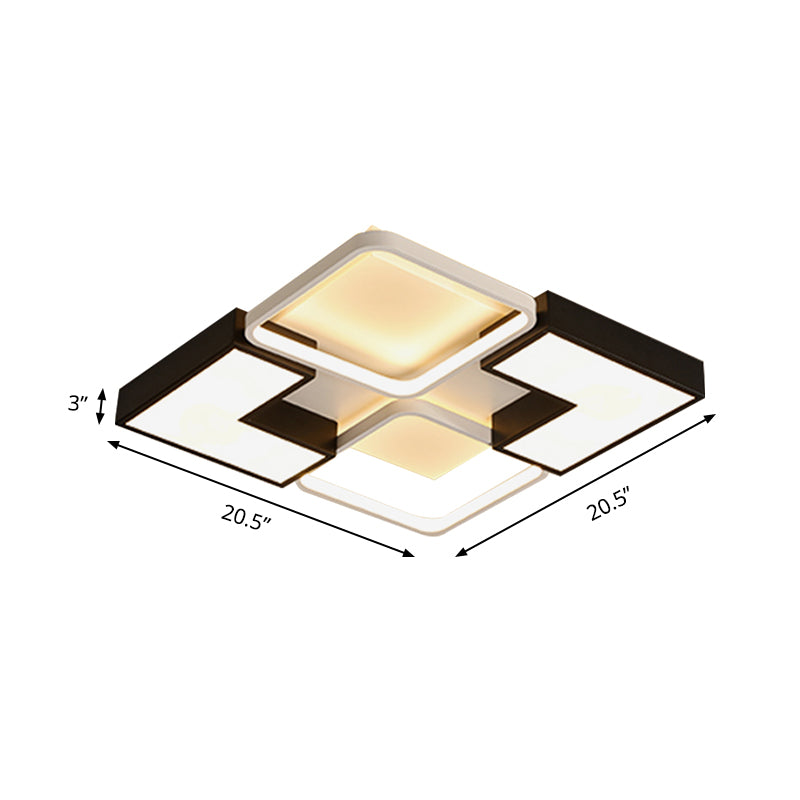 Einfache quadratische/rechteckige Deckenleuchte, Metall-LED, schwarze Deckenleuchte für Schlafzimmer, 20,5"/27"/31,5" breit