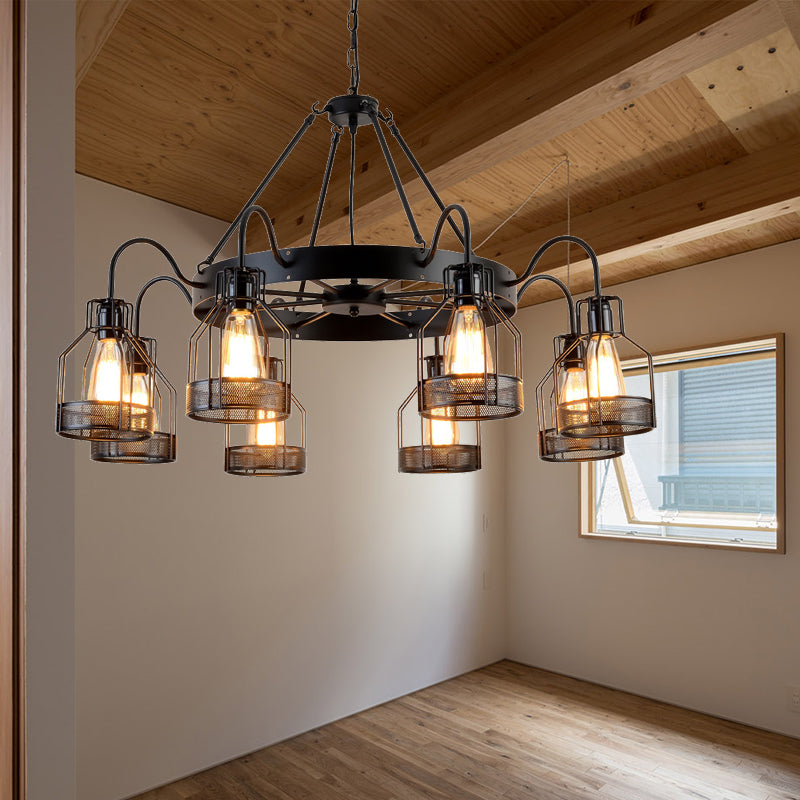 6/8 Köpfe Glockenhängerlampe mit Käfigstil Rahmen Bauernhaus Black Metall Kronleuchter Leuchte