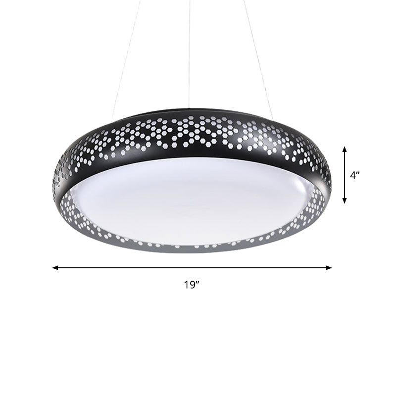 Black/White Drum Hanging Pendant Light Modern 1 Head Metal Pendant Light Fixture in Warm/White/Natural Light, 19"/23" Wide