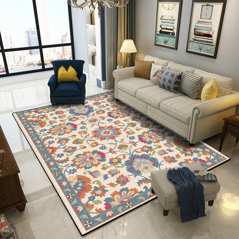 Tapis marocain persan en ivoire et moteur de feuille de fleur gris tapis de motif en polyester tapis lavable pour décoration de la maison