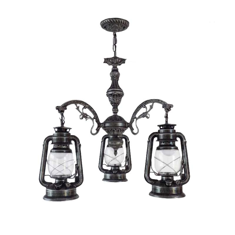Vidrio transparente negro/plateado/lámpara de lámpara roja Lámpara de colgante industrial de 3 luces para cocina