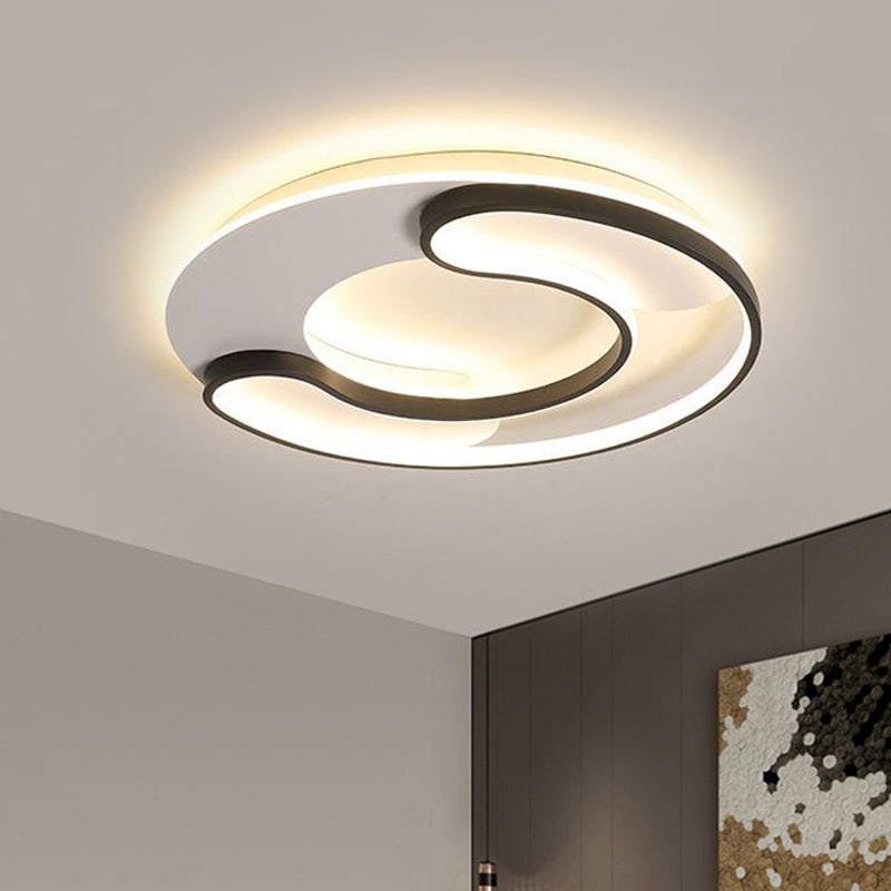 18"/20.5" Wide Stacked C-Shape Flushmount Modernist Metallic Sitting Room LED Ceiling Lamp in Black, Warm/White Light