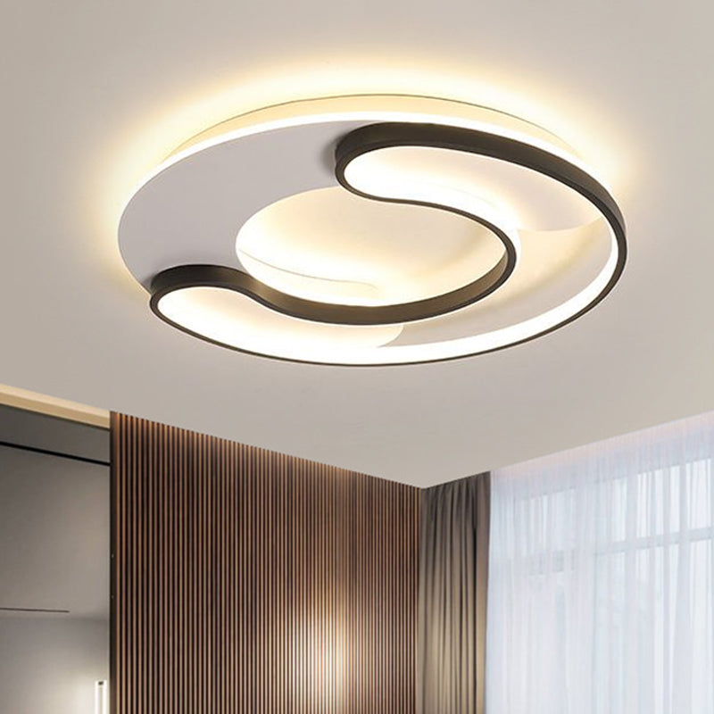 18"/20.5" Wide Stacked C-Shape Flushmount Modernist Metallic Sitting Room LED Ceiling Lamp in Black, Warm/White Light