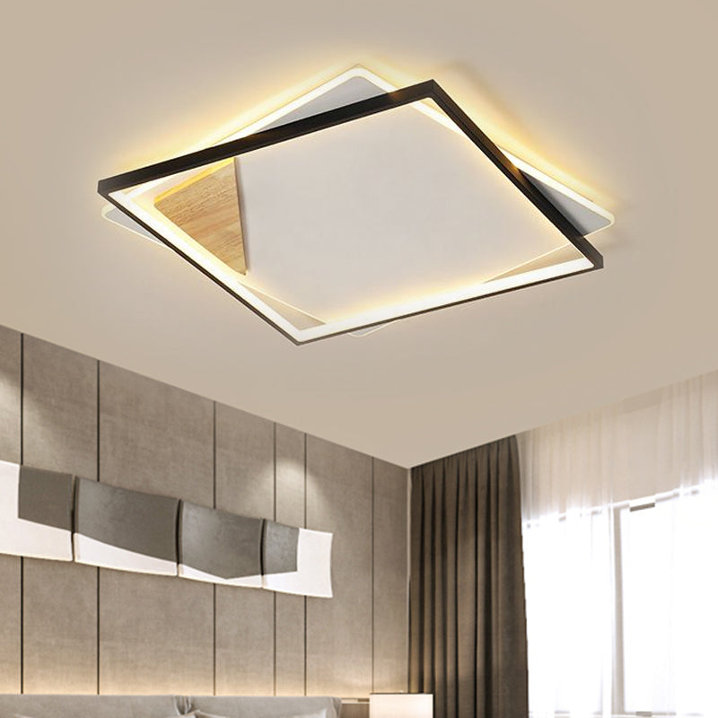 LED salon plafond Flush Simple Black / Grey Flush Mount Éclairage avec une teinte acrylique carrée en lumière chaude / blanche, 16,5 "/20,5" W