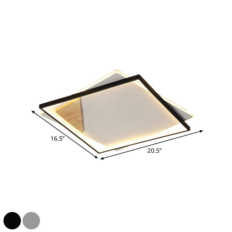 LED Living Room Ceiling Flush Simple Black/Grey Flush Mount Lighting with Square Acrylic Shade in Warm/White Light, 16.5"/20.5" W