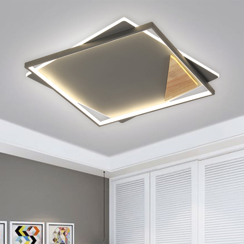 LED Living Room Ceiling Flush Simple Black/Grey Flush Mount Lighting with Square Acrylic Shade in Warm/White Light, 16.5"/20.5" W