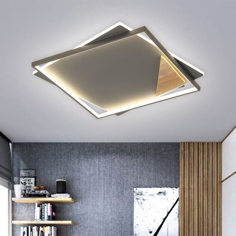 LED Living Room Ceiling Flush Simple Black/Grey Flush Mount Lighting with Square Acrylic Shade in Warm/White Light, 16.5"/20.5" W