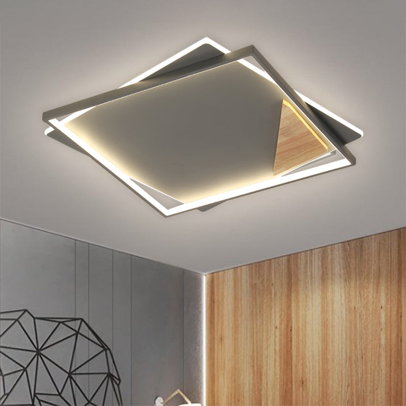 LED Wohnzimmer Decke Flush einfache schwarze/graue Flush -Halterung mit quadratischem Acrylschatten in warmem/weißem Licht, 16,5 "/20,5" W.