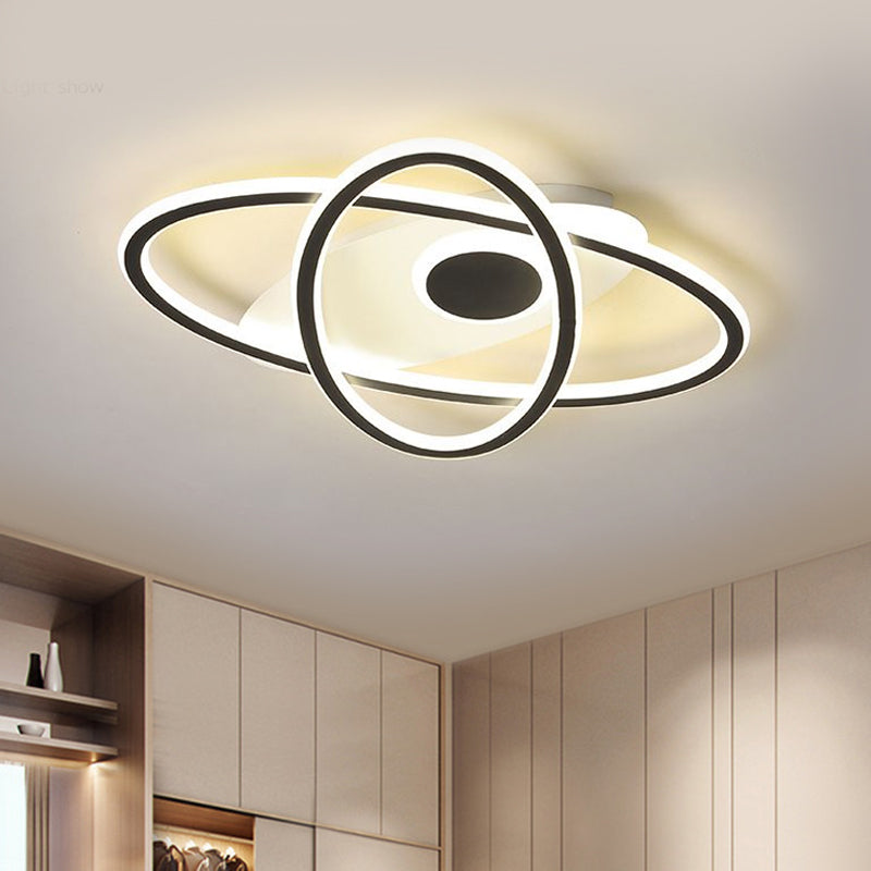 18"/21.5" W Black LED Stacked Oval Semi Flush Contemporary Acrylic Close to Ceiling Lighting in Warm/White Light