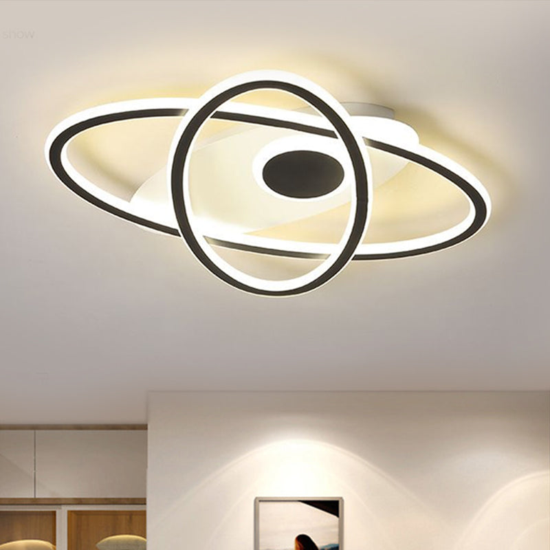 18"/21.5" W Black LED Stacked Oval Semi Flush Contemporary Acrylic Close to Ceiling Lighting in Warm/White Light