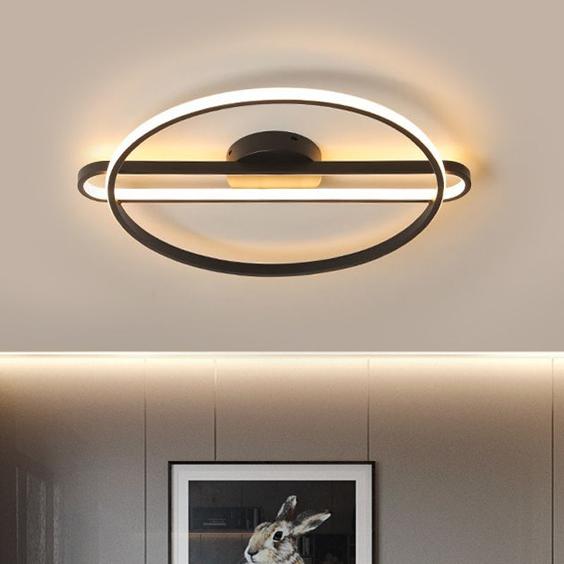 16.5"/20.5" Wide Ring Bedroom Semi Flush Metallic LED Modernist Close to Ceiling Lighting in Black, Warm/White Light