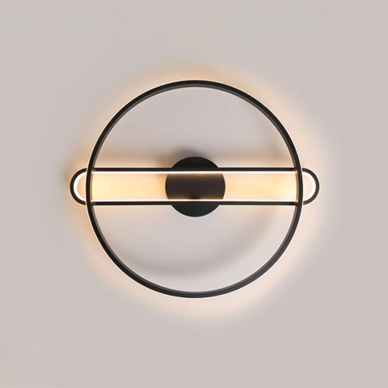 16.5"/20.5" Wide Ring Bedroom Semi Flush Metallic LED Modernist Close to Ceiling Lighting in Black, Warm/White Light