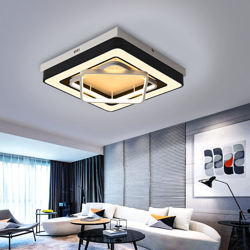 Metallic Squared Flush Mount Lamp Modernist Stylish LED Ceiling Mounted Light in Black for Bedroom