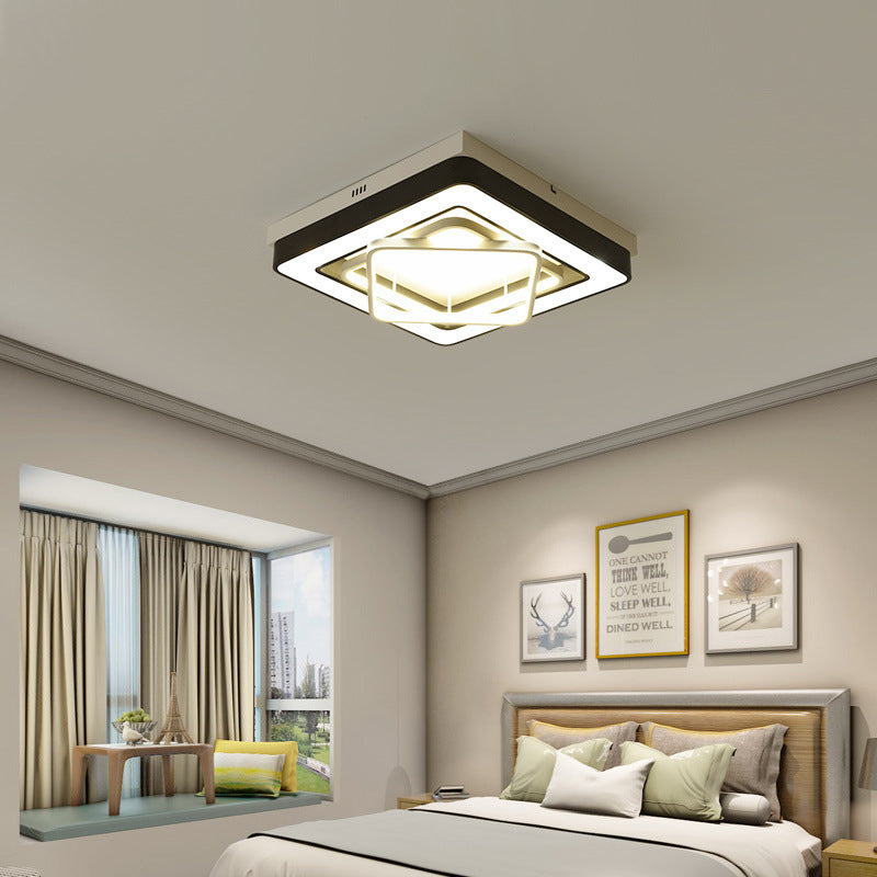 Metallic Squared Flush Mount Lamp Modernist Stylish LED Ceiling Mounted Light in Black for Bedroom