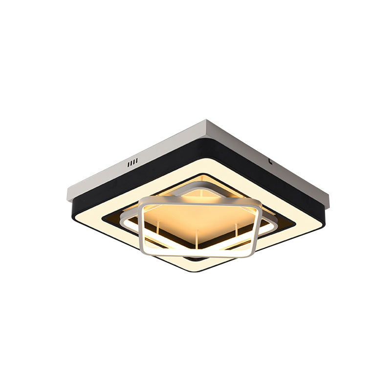 Metallic Squared Flush Mount Lamp Modernist Stylish LED Ceiling Mounted Light in Black for Bedroom