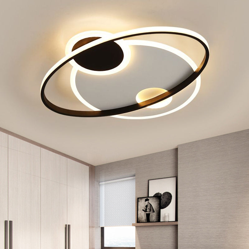 19"/21.5" W Planetary Orbit Semi Flush Minimalist Metal Great Room LED Ceiling Lighting in Black, Warm/White Light