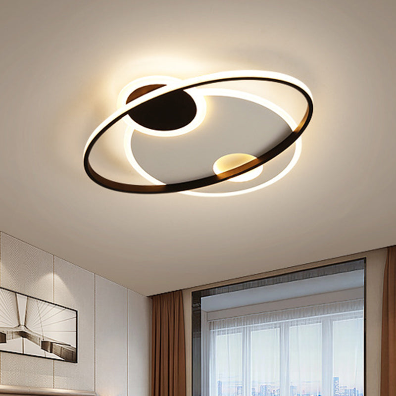 19"/21.5" W Planetary Orbit Semi Flush Minimalist Metal Great Room LED Ceiling Lighting in Black, Warm/White Light