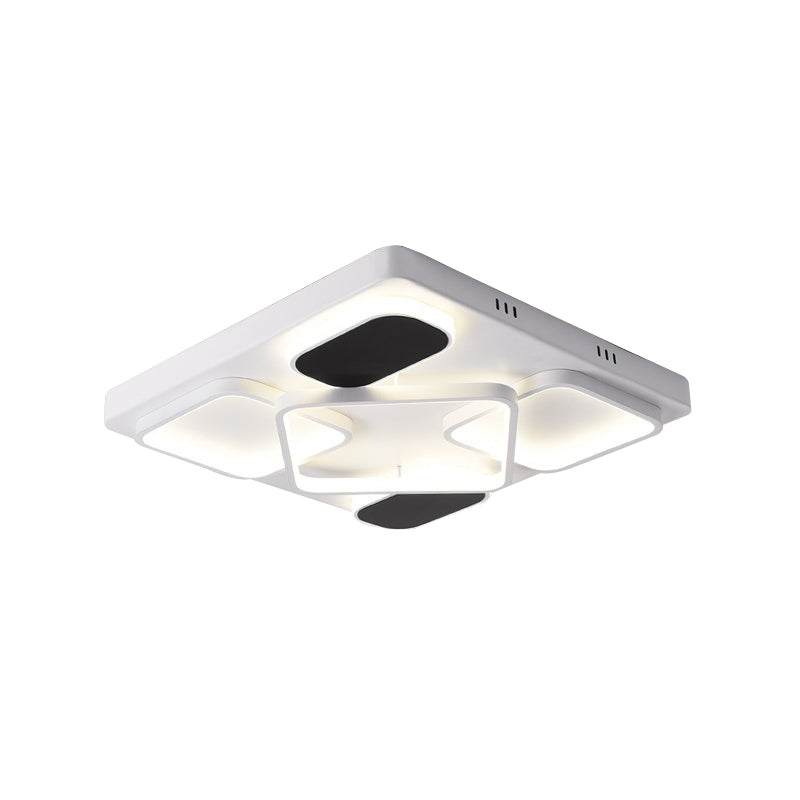 Minimalism Square Shade Flush Ceiling Light Acrylic 21.5"/27.5" Width LED Bedroom Close to Ceiling Light in Black