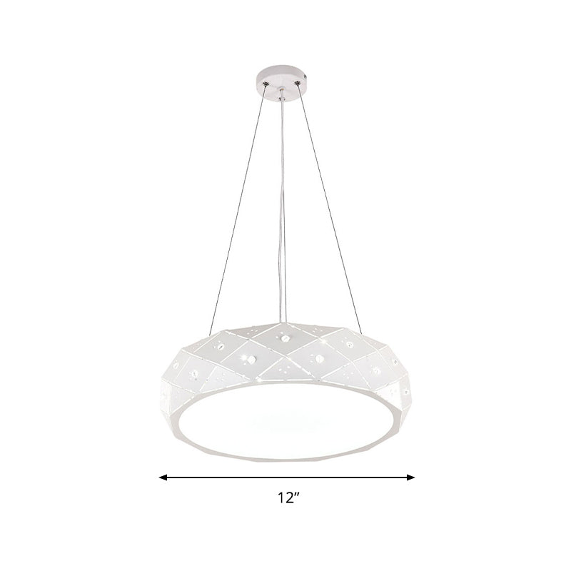 Geometric Drum Pendant Light Modern Metal White LED Hanging Pendant Fixture for Office in Warm/White/Neutral, 12"/18"/25.5" Wide