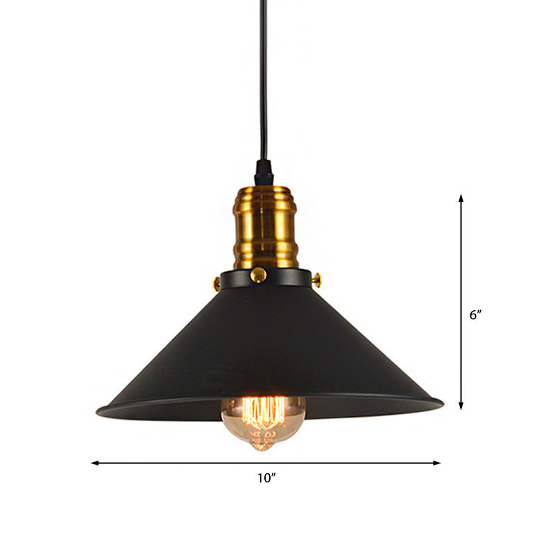 1/2/3-Pack Cone Metal Ceiling Pendant Vintage Stylish 1 Light Dining Room Pendant Light in Black, 10"/12"/14" Width