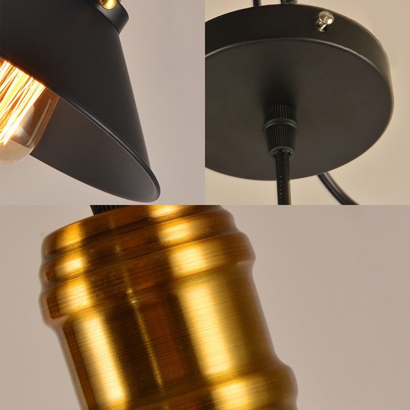 1/2/3-Pack Cone Metal Ceiling Pendant Vintage Stylish 1 Light Dining Room Pendant Light in Black, 10"/12"/14" Width