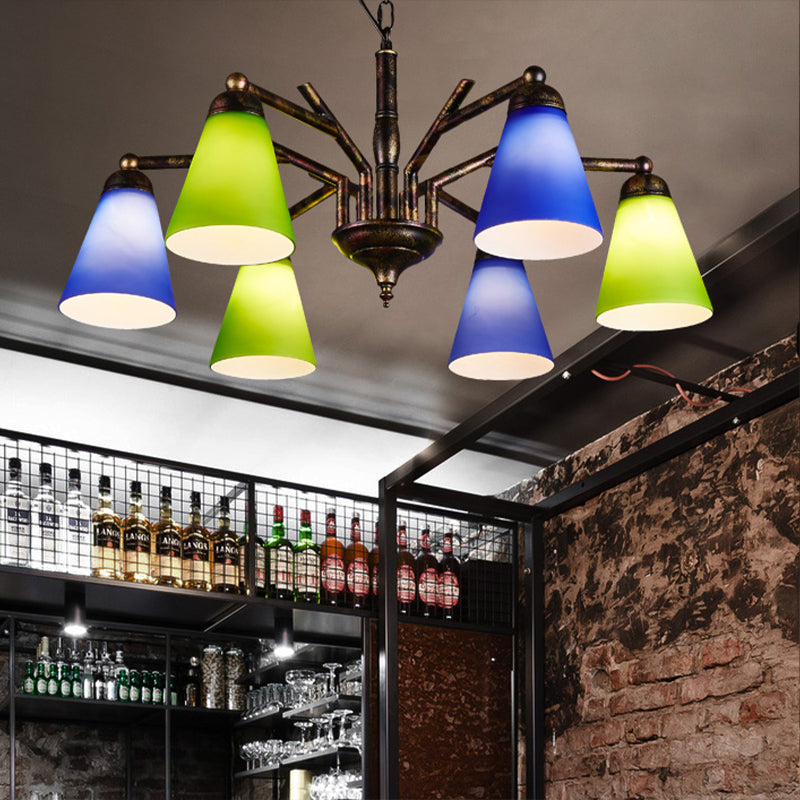Rost Tapered Schatten Kronleuchter 6 Lichter Retro -Metall hängend Licht für das Restaurant