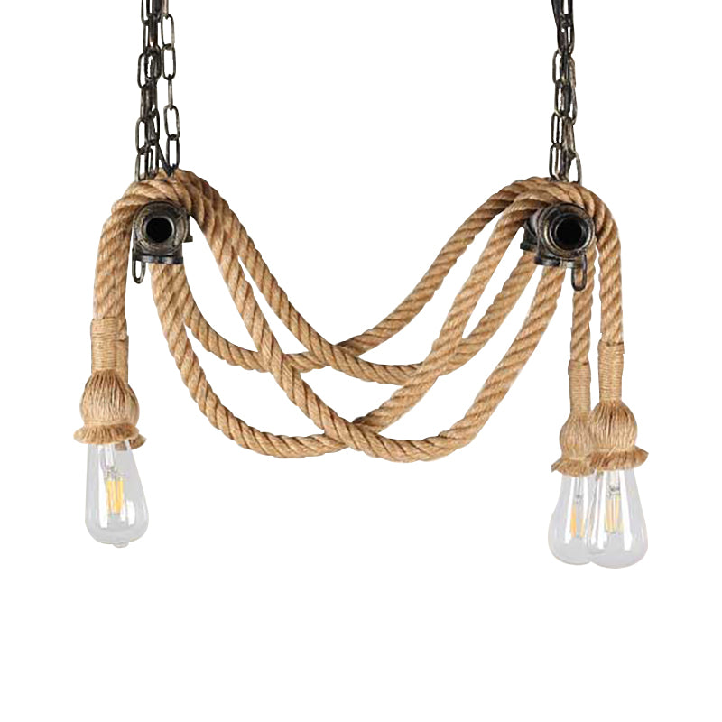 Smeedijzeren bronzen suspensie licht open lamp 4 lichten antieke stijl kroonluchter lamp met henneptouw voor bar